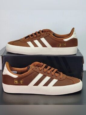 adidas Brown and White Leather Gazelle Sneakers